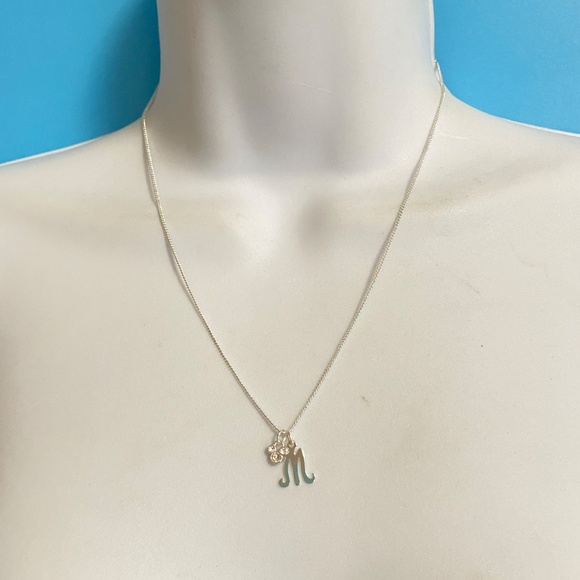 DISNEY Silver  Initial M Necklace Mickey Rhinestones Charm Size 18" - Picture 4 of 8